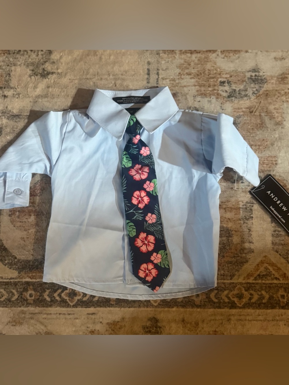 Andrew Fezza Light Blue Kids Dress Shirt with Navy Floral Tie